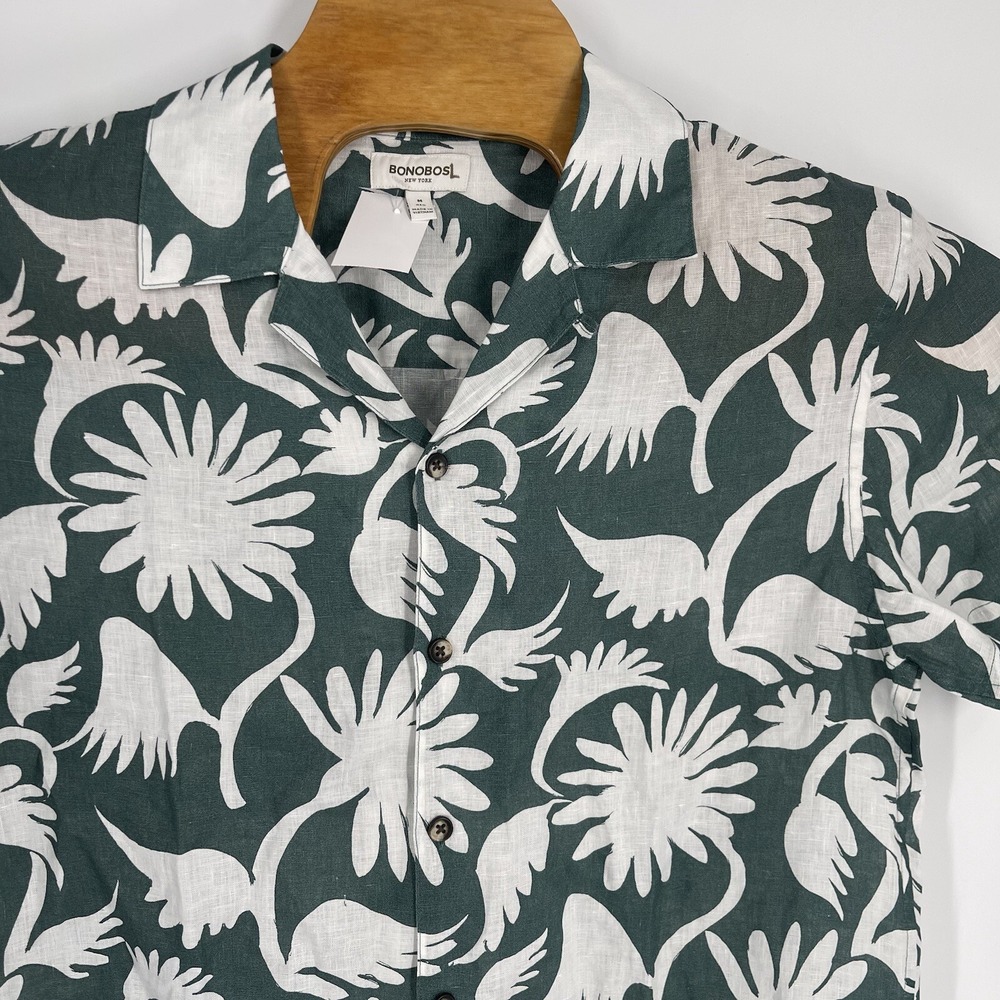 Bonobos Riviera Short Sleeve Shirt Green White Floral Camp Collar Mens M - Picture 7 of 8